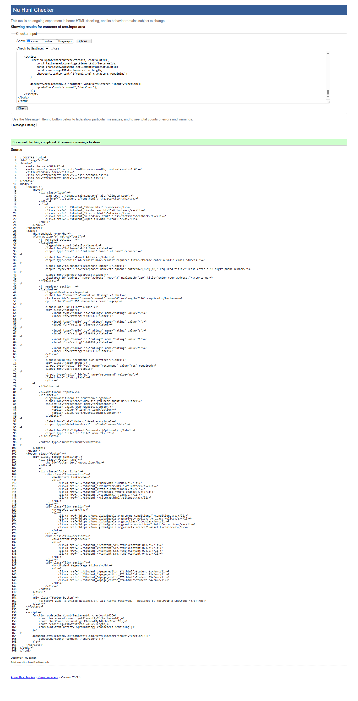 Feedback Page Validation