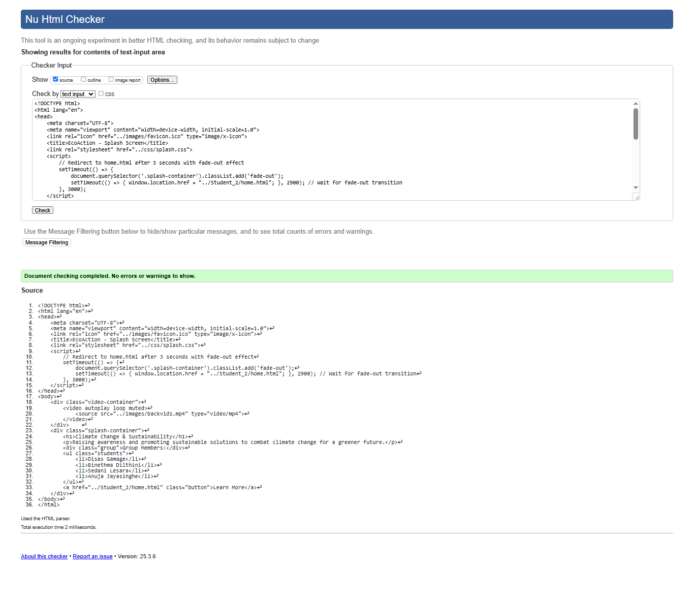 Splash Page Validation